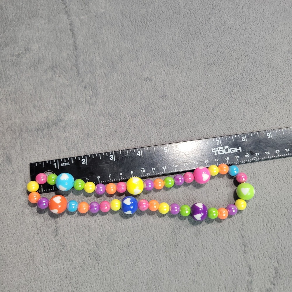 Beaded Necklace Girls OS Multi Color Heart Chunky Rainbow Y2K Kidcore Rainbow